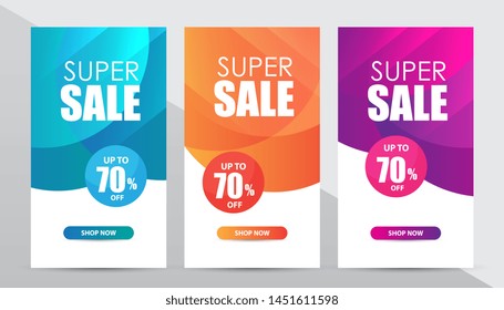 Set of social media sale design templates.  Modern concept sale banner, special offer 70% off. 