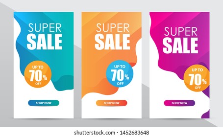 Set of social media sale design templates.  Modern concept sale banner, special offer 70% off. 