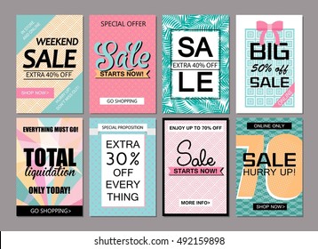 Set of social media sale website and mobile banner templates. Vector  banners, posters, flyers, email, newsletter, ads, promotional material. Typography discount card design.