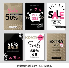 Set of social media sale website and mobile banner templates. Vector banners, posters, flyers, email, newsletter, ads, promotional material. Typography discount card design.