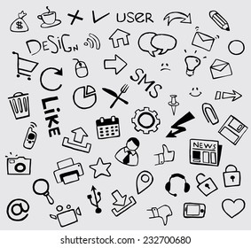 Set of social media sign. Hand drawn vector illustration.