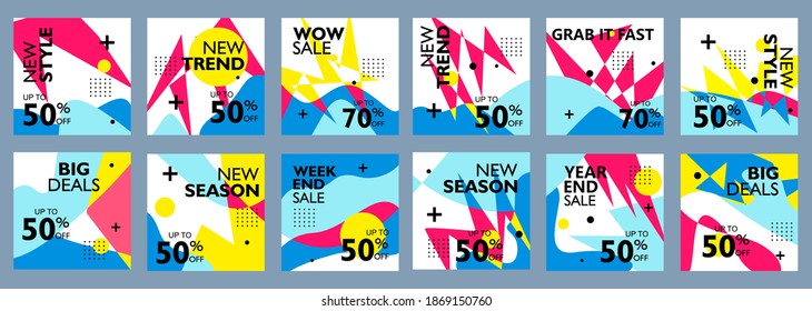 Set of social media square banner templates. background with shapes. Suitable for social media posts and web internet, smartphone, advertising. Vector illustration.