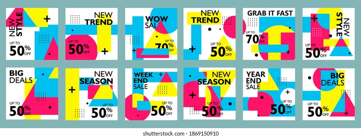 Set of social media square banner templates. background with shapes. Suitable for social media posts and web internet, smartphone, advertising. Vector illustration.