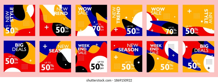 Set of social media square banner templates. background with shapes. Suitable for social media posts and web internet, smartphone, advertising. Vector illustration.