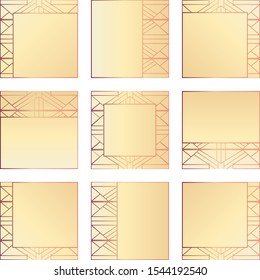 Set of Social Media Square Posts Metallic geometric art deco frames 