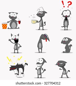 Set Social Media Sticker with funny cat. Vector