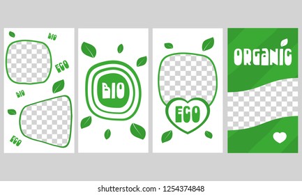 Set Of Social Media Stories Eco, Bio, Organic Banner Background. Vector Design