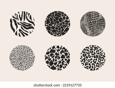 Set of social media stories highlights graphics. Vector animal fur print hand-drawn illustrations for covers, flat icons, and other purposes, isolated vector clipart on white background.
