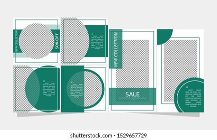 Set of social media stories and post frame templates. Editable modern minimal square banner for mobile apps.