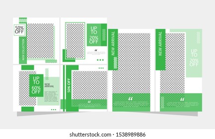 Set of social media stories and post frame templates. Editable modern minimal square banner for mobile apps.