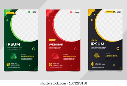 Conjunto de historias de medios sociales postean plantilla con marco Círculo y fondo líquido, Adecuado para seminarios web, seminarios, radio en vivo y otros eventos. Gráfico vectorial del fondo de la onda de gradiente