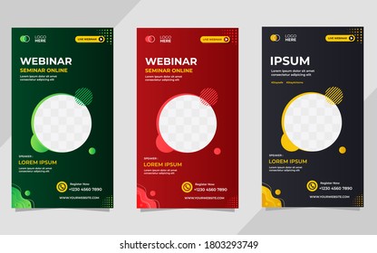 Set of Social media stories post template with Circle frame and liquid background, Suitable for webinar, seminar, live radio and other event. Vector graphic of gradient fluid background