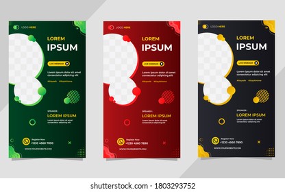 Set of Social media stories post template with Circle frame and liquid background, Suitable for webinar, seminar, live radio and other event. Vector graphic of gradient fluid background