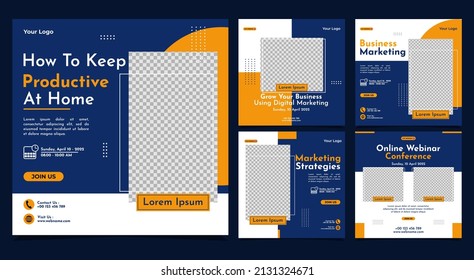 Set of social media stories post template concept design for business webinar, marketing webinar, online class program, etc