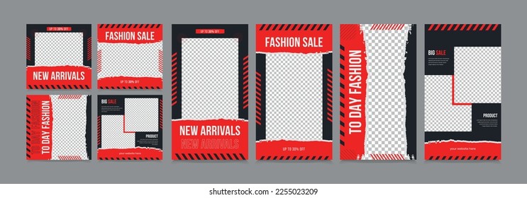Set of social media stories and post, square banner set for fashion blogger ecommerce, template eps 10