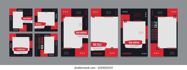 Set of social media stories and post, square banner set for fashion blogger ecommerce, template eps 10