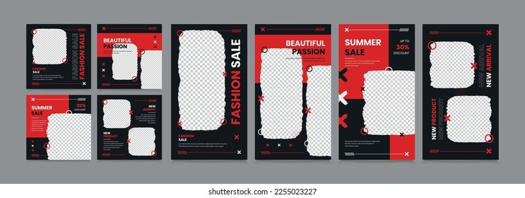 Set of social media stories and post, square banner set for fashion blogger ecommerce, template eps 10