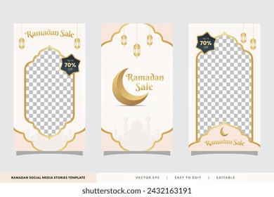 Set of social media stories ramadan template. portrait islamic background design.poster,flyer,banner,brochure