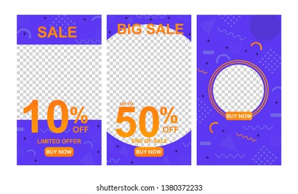 set of social media stories sale banner background, template photo, summer sale can use for, website, mobile app, poster, flyer, coupon, gift card, smartphone template, web design EPS 10