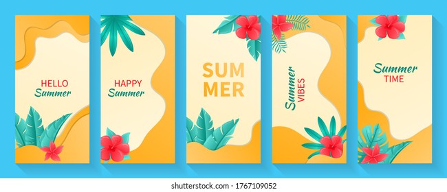 Set of social media stories summer background template. Collection set of social media stories design templates summer backgrounds.