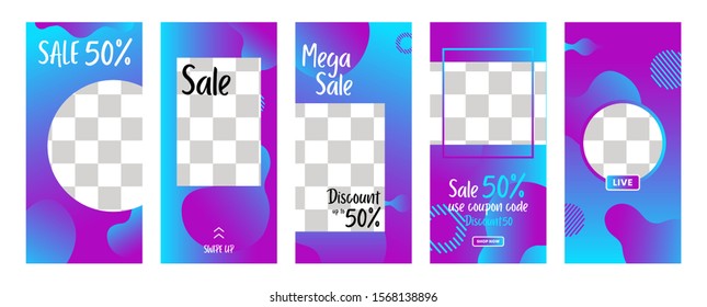set of social media stories template, Abstract concept vector illustration, sale banner background photo, can use for, website, mobile story wallpaper, app, flyer, smartphone, web design