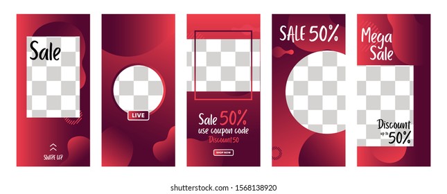 set of social media stories template, Abstract concept vector illustration, sale banner background photo, can use for, website, mobile story wallpaper, app, flyer, smartphone, web design