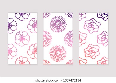 Set of social media stories templates. Floral gradient background.