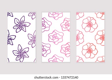 Set of social media stories templates. Floral gradient background.