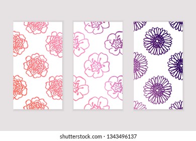 Set of social media stories templates. Floral gradient background.
