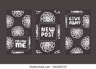 Set of social media stories templates.  Follow me. New post. Give away