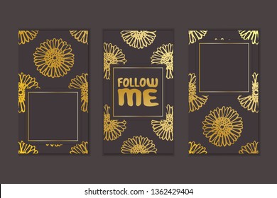 Set of social media stories templates. Floral gradient background. Follow me