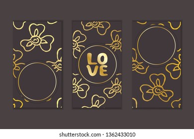 Set of social media stories templates. Floral gradient background. Love