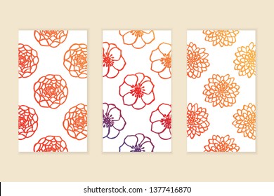 Set of social media stories templates. Floral gradient background