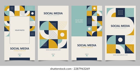 Conjunto de plantillas de historias de medios sociales con elementos de diseño geométrico abstracto. Diseño de rectángulo vertical para historias de medios sociales, video vertical, banner web, tarjeta de visita, etc.