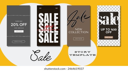 Set of Social Media stories Templates for Sale, Discount. Trendy and elegant Design Backgrounds for Social Media Stories. 