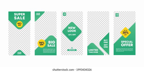Set of social media story design template with light green color. Fashion promo mega sale. Modern style for fashion, promotion, or flyer ads banner. Vector illustration