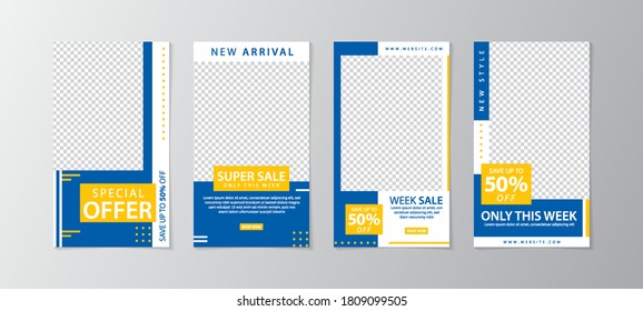 Set of Social Media Story. Geometric Stories Sale Banner Background ,Poster, Flyer, Coupon, Layout Composision Gift Card, Smartphone Templates Story