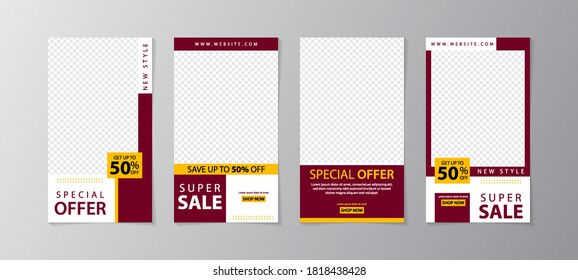 Set of Social Media Story. Geometric Stories Sale Banner Background  Poster  Flyer  Coupon  Layout Composision Gift Card  Smartphone Templates Story