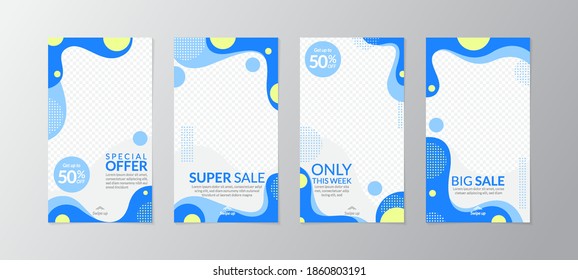 Set of Social Media Story. Geometric Stories Sale Banner Background Poster Flyer Coupon Layout Composision Gift Card Smartphone Templates Story. Colour combination style design