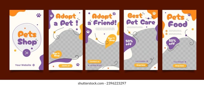 Set of Social media Story templates for pet shop, dog grooming and sale promotion.