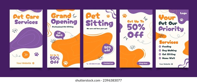 Set of Social media Story templates for pet shop, dog grooming and sale promotion.