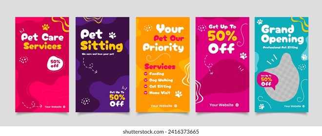 Set of Social media Story templates for pet shop, dog grooming and sale promotion.