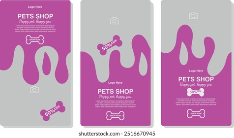 Conjunto de Plantillas de historia de redes sociales para tienda de mascotas, aseo de perros y promoción de venta con área de Imagen