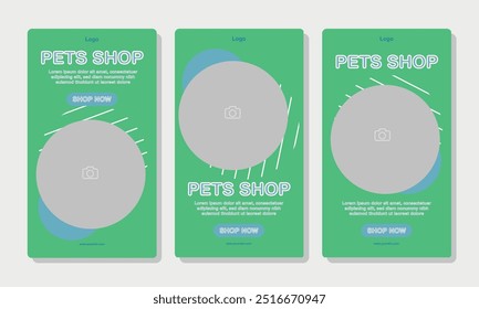 Conjunto de Plantillas de historia de redes sociales para tienda de mascotas, aseo de perros y promoción de venta con área de Imagen