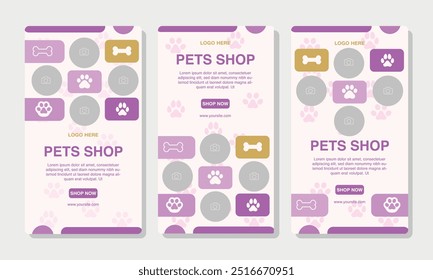 Set of Social media Story templates for pet shop, dog grooming and sale promotion with image area