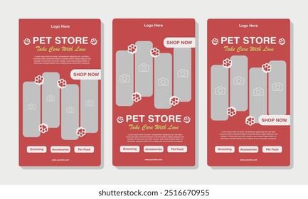 Conjunto de Plantillas de historia de redes sociales para tienda de mascotas, aseo de perros y promoción de venta con área de Imagen