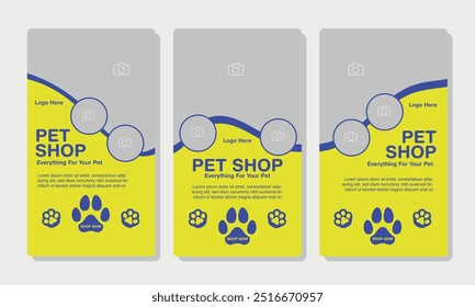 Conjunto de Plantillas de historia de redes sociales para tienda de mascotas, aseo de perros y promoción de venta con área de Imagen