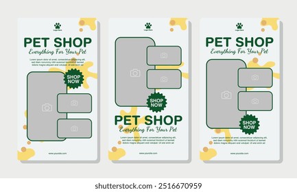 Conjunto de Plantillas de historia de redes sociales para tienda de mascotas, aseo de perros y promoción de venta con área de Imagen