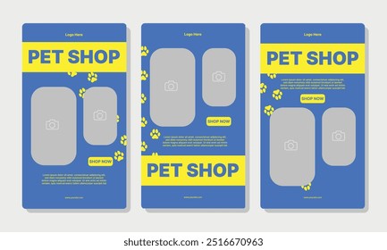 Conjunto de Plantillas de historia de redes sociales para tienda de mascotas, aseo de perros y promoción de venta con área de Imagen