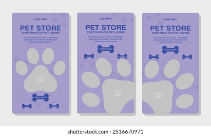 Conjunto de Plantillas de historia de redes sociales para tienda de mascotas, aseo de perros y promoción de venta con área de Imagen